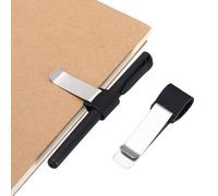 PATIKIL Pen Loop for Notebook, Brass Retro Leather Pencil Holder Pen Clip for Notebook Clipboards Pocket Office Traveler Journals Planner, Black/Silver