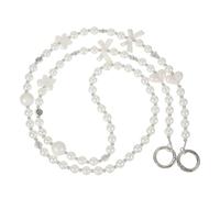 PATIKIL Phone Chain Crossbody Lanyard, 1Pcs Pearl Beaded Bow Butterfly Universal Phone Wrist Strap Cute Charm Strap for Women Girls Most Smartphones Bags Purses, White