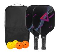 PATIKIL Pickleball Paddles Set, USAPA Approved Fiberglass Surface Pickleball Rackets with Overgrip, 2 Paddles, 4 Pickleballs,1 Carry Bag for Men Women, Purple Triangle