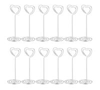 PATIKIL Place Card Holder, 12 Pack Metal Memo Clip Holder Stand with Heart Clasp Table Number Holders for Pictures Photos Note Card Paper Food Sign, Silver Tone