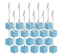 PATIKIL Place Card Holder, 20Pcs Memo Clip Holder Stand with Alligator Clasp Table Number Holders Wooden Base for Pictures Note Card Paper, Light Blue