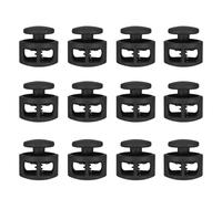 PATIKIL Plastic Cord Lock, 50 Pack Double Hole Spring Cord Toggle Stopper Slider Stops Fastener End for Paracord, Camping, Hiking, Shoelace Replacement, Black