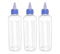 PATIKIL Plastic Dispensing Bottle 230ml (8oz), 3 Pcs Squeeze Bottles for Liquids, Small Squeeze Graduated Empty Applicator with Twist Cap for Inks Oils Sauces Arts Crafts, Transparent/Blue