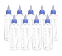 PATIKIL Plastic Dispensing Bottle 230ml (8oz), 9 Pcs Squeeze Bottles for Liquids, Small Squeeze Graduated Empty Applicator with Twist Cap for Inks Oils Sauces Arts Crafts, Transparent/Blue
