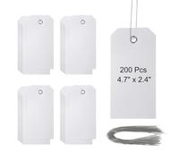 PATIKIL Plastic Shipping Tags with Wire, 4 3/4" x 2 3/8", 200 Pieces, White, PVC, Steel, Waterproof, Durable, Tear-Resistant, Marking Tags with Wires, Luggage, Item, Price, Shipping, Plant Labels