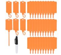 PATIKIL Plastic Tags 6.1"x1.46", 100 Pcs Blank Waterproof Shipping Label Security Seals Writable Hanging Tags Ties with Marker Pen for Labeling Luggage Logistics, Orange