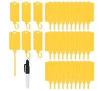 PATIKIL Plastic Tags 6.1"x1.46", 100 Pcs Blank Waterproof Shipping Label Security Seals Writable Hanging Tags Ties with Marker Pen for Labeling Luggage Logistics, Yellow