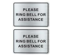PATIKIL Please Ring Bell for Assistance Sign, 2Pcs 8"Lx6"W Self-Adhesive Warning Sign for Business Home Door Wall Window Office Entrance, Brushed Silver