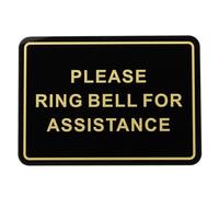 PATIKIL Please Ring Bell For Assistance Sign, 7"Lx5"W Self-Adhesive Warning Sign for Business Home Door Wall Window Office Entrance, Black Board Gold