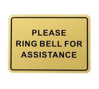 PATIKIL Please Ring Bell For Assistance Sign, 8"Lx6"W Self-Adhesive Warning Sign for Business Home Door Wall Window Office Entrance, Brushed Gold