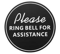 PATIKIL Please Ring Bell For Assistance Sign, 8"ODx0.1"T Self-Adhesive Warning Sign for Business Home Door Wall Window Office Entrance, Black Board White Text
