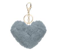 PATIKIL Pom Pom Keychain, 10 cm Soft Cute Fluffy Heart Key Ring with Lobster Clasp Artificial Rabbit Fur Heart Keychains for Women Handbags Purse Charm, Gray