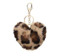 PATIKIL Pom Pom Keychain, 10 cm Soft Cute Fluffy Heart Key Ring with Lobster Clasp Artificial Rabbit Fur Heart Keychains for Women Handbags Purse Charm, Leopard Light Brown