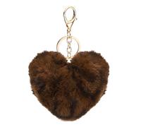 PATIKIL Pom Pom Keychain, 10 cm Soft Cute Fluffy Heart Key Ring with Lobster Clasp Artificial Rabbit Fur Heart Keychains for Women Handbags Purse Charm, Leopard Dark Brown
