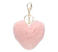PATIKIL Pom Pom Keychain, 10 cm Soft Cute Fluffy Heart Key Ring with Lobster Clasp Artificial Rabbit Fur Heart Keychains for Women Handbags Purse Charm, Pink
