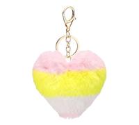PATIKIL Pom Pom Keychain, 10 cm Soft Cute Fluffy Heart Key Ring with Lobster Clasp Artificial Rabbit Fur Heart Keychains for Women Handbags Purse Charm, Yellow-Pink