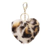 PATIKIL Pom Pom Keychain, 10 cm Soft Cute Fluffy Heart Key Ring with Lobster Clasp Artificial Rabbit Fur Heart Keychains for Women Handbags Purse Charm, Leopard 69 Light Yellow