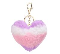 PATIKIL Pom Pom Keychain, 10 cm Soft Cute Fluffy Heart Key Ring with Lobster Clasp Artificial Rabbit Fur Heart Keychains for Women Handbags Purse Charm, Purple-Pink
