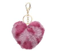 PATIKIL Pom Pom Keychain, 10 cm Soft Cute Fluffy Heart Key Ring with Lobster Clasp Artificial Rabbit Fur Heart Keychains for Women Handbags Purse Charm, Leopard Pink-Purple