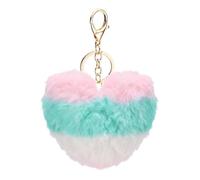 PATIKIL Pom Pom Keychain, 10 cm Soft Cute Fluffy Heart Key Ring with Lobster Clasp Artificial Rabbit Fur Heart Keychains for Women Handbags Purse Charm, Blue-Pink