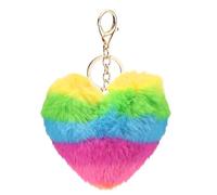PATIKIL Pom Pom Keychain, 10 cm Soft Cute Fluffy Heart Key Ring with Lobster Clasp Artificial Rabbit Fur Heart Keychains for Women Handbags Purse Charm, Multi-Color