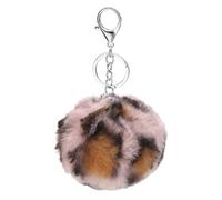 PATIKIL Pom Pom Keychain, 8 cm Soft Cute Fluffy Ball Key Ring with Lobster Clasp Artificial Rabbit Fur Ball Keychains for Women Handbags Purse Charm, Leopard Pink