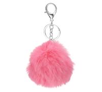 PATIKIL Pom Pom Keychain, 8 cm Soft Cute Fluffy Ball Key Ring with Lobster Clasp Artificial Rabbit Fur Ball Keychains for Women Handbags Purse Charm, Red