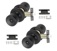 PATIKIL Privacy Keyless Door Knobs Interior, 2 Pack Round Zinc Alloy Bedroom Bathroom Door Knob with Lock Entry Indoor Outdoor Door, Matt Black