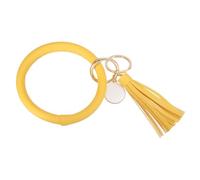 PATIKIL PU Leather Circle Wristlet Keychain, Tassel with Pendant Round Bangle Keyring Bracelet Wristlet Holder Keychains for Women Car Key Accessories- 1 PCS (Yellow)