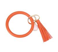 PATIKIL PU Leather Circle Wristlet Keychain, Tassel with Pendant Round Bangle Keyring Bracelet Wristlet Holder Keychains for Women Car Key Accessories- 1 PCS (Orange)