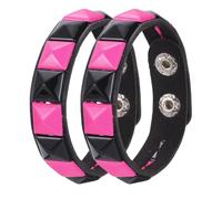 PATIKIL PU Leather Studded Bracelet, Checkered Bracelets, Black/Pink | 2 Pcs 8.6" Square Rivets Goth Punk Rock Scene Alt Bracelet Adjustable Emo Cuffs Wristband Wrap for Women Men Halloween Party