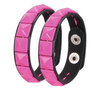 PATIKIL PU Leather Studded Bracelet, Checkered Bracelets, Pink | 2 Pcs 8.6" Square Rivets Goth Punk Rock Scene Alt Bracelet Adjustable Emo Cuffs Wristband Wrap for Women Men Halloween Party