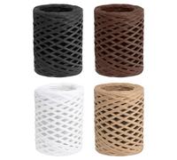 PATIKIL Raffia Ribbon 100 Yard, 4 Roll Natural Packing Paper Twine String for Crochet Box Wrapping Craft Holiday Decor, Black/White/Brown/Wooden