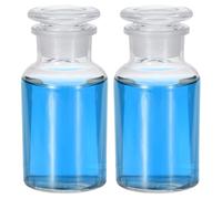 PATIKIL Reagent Media Bottle, 2 Pcs 250ml Glass Wide Mouth Reagent Media Storage Bottle with Glass Ground Stopper for Lab Water Reagent Liquids, Chemistry, Science, Vase, Perfume, Clear