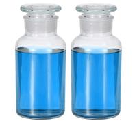PATIKIL Reagent Media Bottle, 2 Pcs 500ml Glass Wide Mouth Reagent Media Storage Bottle with Glass Ground Stopper for Lab Water Reagent Liquids, Chemistry, Science, Vase, Perfume, Clear