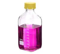PATIKIL Reagent Media Storage Bottles, 1000ml Borosilicate Glass Square Graduated Round Bottles with Yellow GL32 Screw Cap for Lab Water Reagent Liquids, Clear