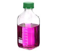 PATIKIL Reagent Media Storage Bottles, 1000ml Borosilicate Glass Square Graduated Round Bottles with Green GL32 Screw Cap for Lab Water Reagent Liquids, Clear