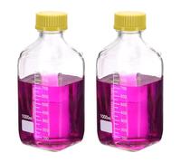 PATIKIL Reagent Media Storage Bottles, 2 Pcs 1000ml Borosilicate Glass Square Graduated Round Bottles with Yellow GL32 Screw Cap for Lab Water Reagent Liquids, Clear