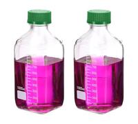 PATIKIL Reagent Media Storage Bottles, 2 Pcs 1000ml Borosilicate Glass Square Graduated Round Bottles with Green GL32 Screw Cap for Lab Water Reagent Liquids, Clear