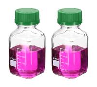 PATIKIL Reagent Media Storage Bottles, 2 Pcs 250ml Borosilicate Glass Square Graduated Round Bottles with Green GL32 Screw Cap for Lab Water Reagent Liquids, Clear