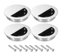 PATIKIL Recessed Door Handles 70mm/2.75" Dia, 4 Pack Round Hidden Concealed Door Pulls 304 Stainless Steel Flush Finger Pull Handle with Screws for Sliding Door Cabinets Drawers, Silver