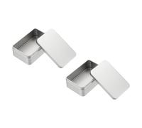 PATIKIL Rectangular Tin Box 3.9"x2.5"x1.3", 2 Pcs Metal Storage Tin Box Portable Storage Container with Lid for Tea Candy Treats Gifts Favors Candle Jewelry and Crafts, Silver
