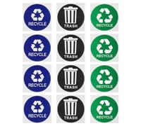 PATIKIL Recycle & Trash Symbols Sticker, 12 Pcs 5" Dia, White, Black, Blue, Green, Paper, Indoor, Symbol, Single Use, Round, Circular