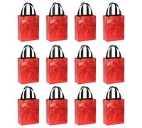 PATIKIL Red Gift Bags with Laser Coating, 12pcs Reusable Goodie Bags with Handle for Wedding Birthday Party Shopping Cosmetic, 8" x 4" x 10"