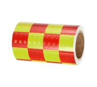 PATIKIL Reflective Tape, 1 Roll 4 Inch x 10 Ft Waterproof Self Adhesive High Visibility Caution Warning Safety Tape Reflector for Trucks Trailers Cars, Square Fluorescent Yellow Red