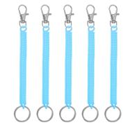 PATIKIL Retractable Coil Spring Keychain, 5 Pack Anti-lost Key Chain Holder Lanyard Cord with Metal Lobster Clasp Keyring 17.5cm for Keys Wallet, Azure Blue
