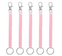 PATIKIL Retractable Coil Springs Keychain, 5 Pack Anti-lost Key Chain Holder Lanyard Cord with Metal Lobster Clasp Keyring 17cm for Keys Wallet, Light Pink