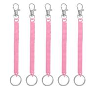 PATIKIL Retractable Coil Springs Keychain, 5 Pack Anti-lost Key Chain Holder Lanyard Cord with Metal Lobster Clasp Keyring 17cm for Keys Wallet, Pink