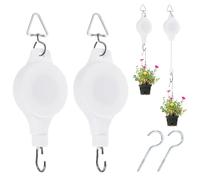 PATIKIL Retractable Plant Pulley, 2 Pcs Heavy Duty Plant Hanger Flower Basket Hook Hanger with Triangle Hook for Garden Baskets Pots Birds Feeder, White