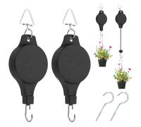 PATIKIL Retractable Plant Pulley, 2 Pcs Heavy Duty Plant Hanger Flower Basket Hook Hanger with Triangle Hook for Garden Baskets Pots Birds Feeder, Black